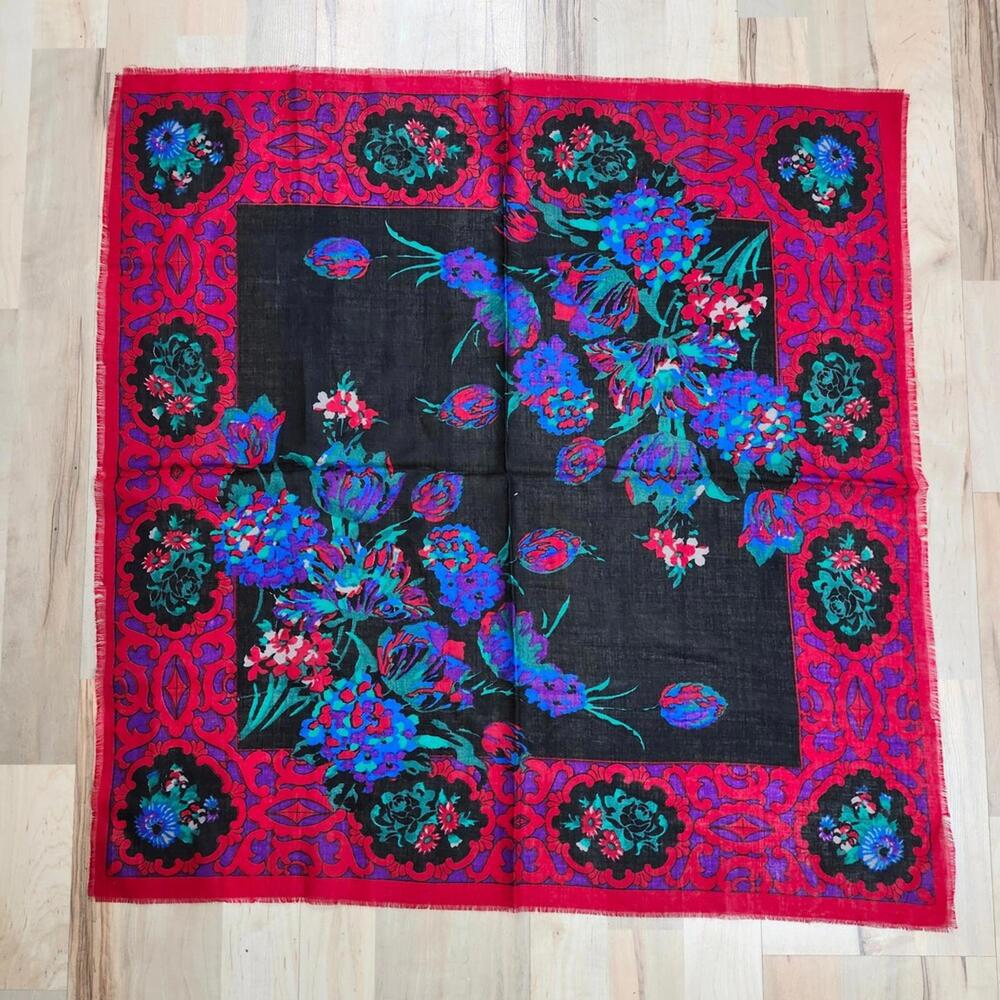 Berkshire‎ Challis Floral Scarf Shawl Fringed Colorful Accent Square